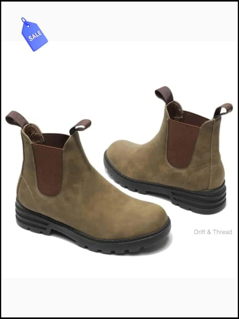 Women's Waterproof Chelsea Hiking Boots Faux Leather Ankle Pull-On Low Heel